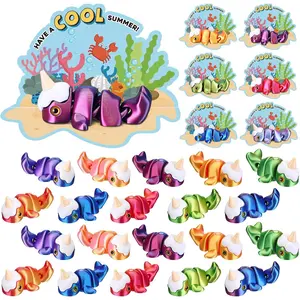 24 Sets End of Year Gifts 3D Printed Animals Ice Cream Narwhal Summer Card 3D Printed Ocean Animals Fidget for End of Year Cool Summer Graduation Party Favors