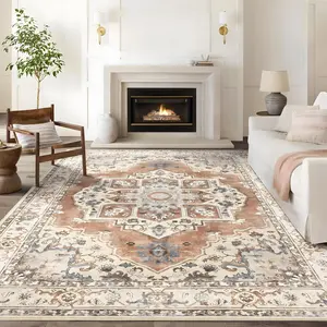 Boho Style Geometric Pattern Rug, Vintage Casual Soft Carpet, Non-slip Washable Floor Mat for Home Living Room Bedroom Decor, Decorative Area Rug, Bohemian Style Rugs