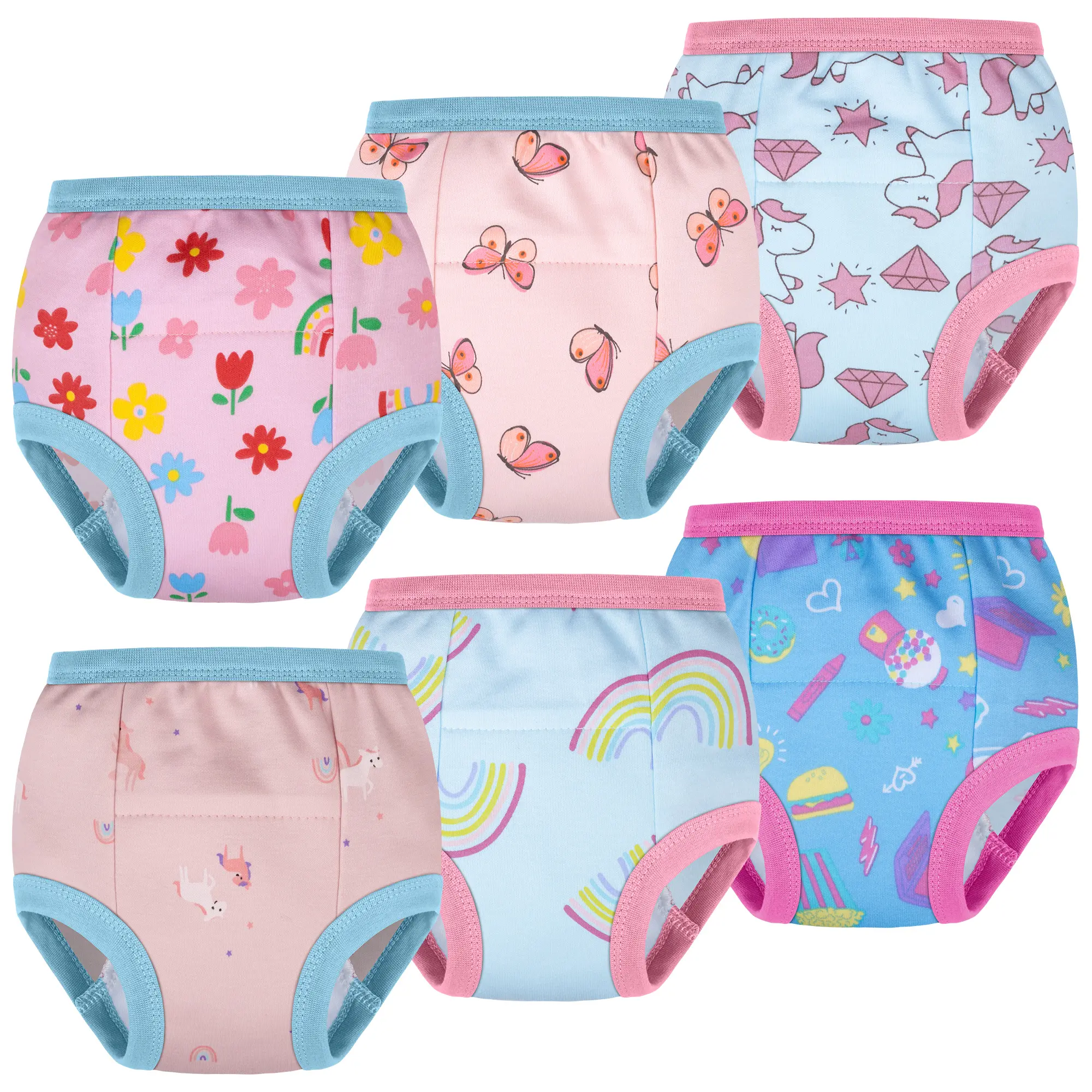 Big Elephant 6‑Pack Toddler Girls Potty Training Pants, 100% Cotton Reusable Training Underwear, Light Absorbency for Daytime Use Only, Elastic Waist, Sizes 1T‑5T
