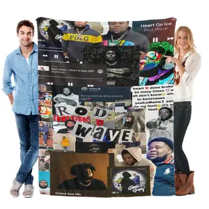 Rod Wave Inspired Throw Blanket for Room Decor Premium Soft Polyester Large Patchwork Collage Bedspread Cozy All-Season Gift for Fans Men Women