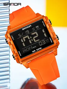 Sanda brand sports and fashion casual watches, LED illuminated men's and women's sports electronic watches, multifunctional waterproof silicone tape youth watches, couple watches are the first choice for gift giving, Digital Watch