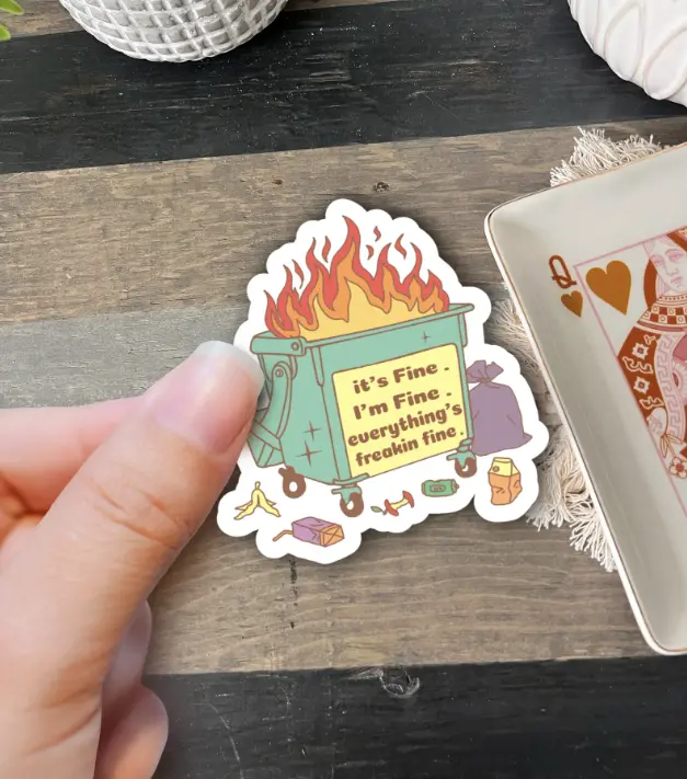 Dumpster Fire & Funny Sarcastic Stickers - Trendy Cute Vinyl Decals for Humorous and Snarky Fun - Ideal for Various Items