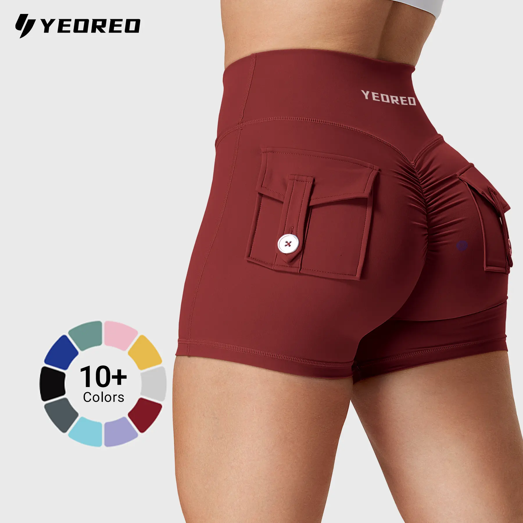 YEOREO Women's Criss Cross High Waisted Biker Shorts, Scrunch Butt Gym Activewear with Button Pockets, 25% Spandex Sporty Chic Athleisure Wear, Biking Wear, Spandex Blend, Feels Like A Second Skin, Hand Wash Only, High Stretch, Nylon