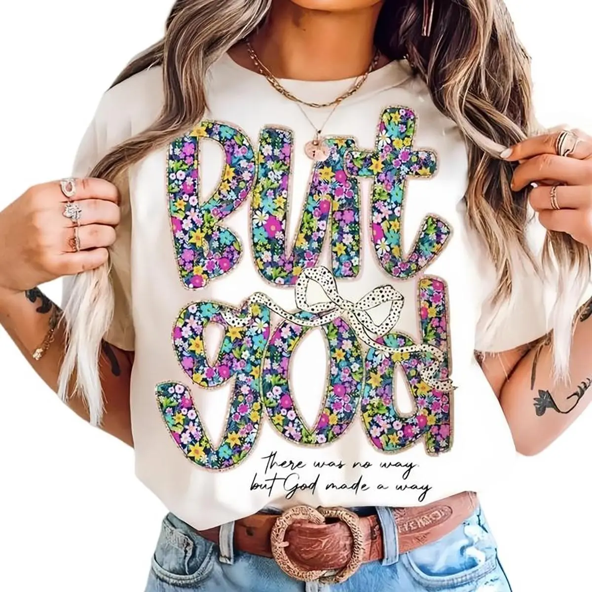 Women's Christian Jesus Graphic Print Cotton Top - 100% Fabric 180G/230G Tshirt, US-Made Short-Sleeve/Hoodie, Soft Fit, Day Streetwear Religious Gift, Hang Dry (SaffronSequin, Non-Slip), Vibe
