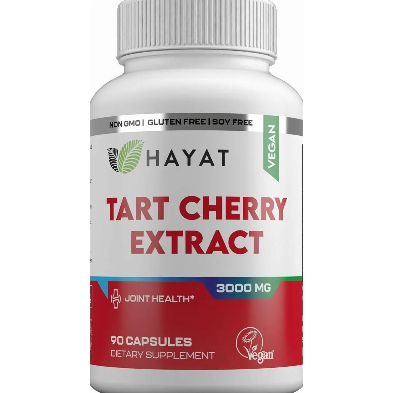 HAYAT Vitamins Vegan Natural Tart Cherry Extract 3000 MG, 3 Month Supply, Potent 10:1 Extract, All Natural, Certified Halal, 90 Capsules,