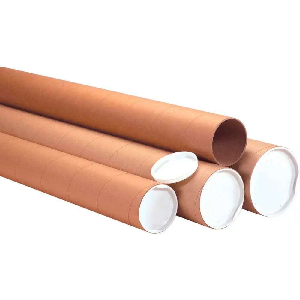 Global Industrial BP2279 4 Dia. x 30 in. Heavy Duty Mailing Tubes with Caps, Kraft - 0.125 in. Thick - Pack of 12