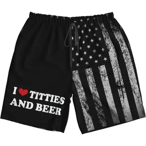I-Heart-love-Titties-and-Beer Gag-Swimming Trunks, Quick Dry Beach Shorts Funny Men'S Swimwear Trunks for Men and