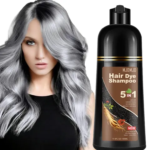 Women's 5-in-1 Instant Silver Gray No Bleach Cleansing Hair Color Shampoo (16.9 Fl Oz) - Cleanser, Conditioner, Long-Lasting, Unscented, Natural Dye, Vegan, Ammonia-Free Normal Hair Care Solution for Adults, Single Halloween Use