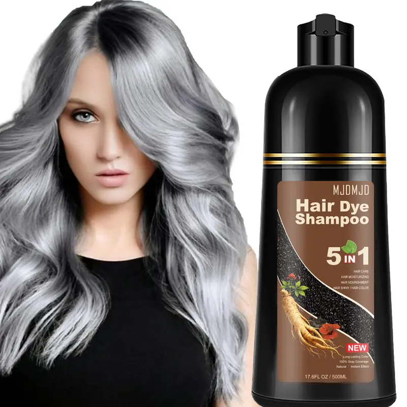 Women's 5-in-1 Instant Silver Gray No Bleach Cleansing Hair Color Shampoo (16.9 Fl Oz) - Cleanser, Conditioner, Long-Lasting, Unscented, Natural Dye, Vegan, Ammonia-Free Normal Hair Care Solution for Adults, Single Halloween Use