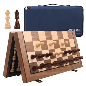 15" Magnetic Chess Set - Folding Portable Travel Wooden Chess Sets Game for Adults/Kids, Tournament Professional Beginner with Luxury Storage Bag