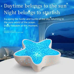 A-Sea Star Projection Lamp Ocean Waves Aurora Galaxy Seven-Color Adjustable Atmosphere Light Ceiling Night Light, Ideal for Bathroom Bedroom Kids Room Girl Gift