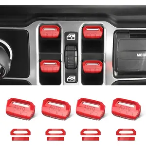 [Mother's Day Gift] 4PCS Upgraded Window Switch Button Cover Compatible with Jeep Wrangler JL JLU 2018-2025 and Gladiator JT 2020 2021 2022 2023 2024 2025 Wrangler 4xe Interior Accessories(Bright Red) Truck Vehicle