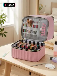 Velvet Nail Polish Storage Box & Manicure Lamp Organizer, Makeup Cosmetic Organizer, Cosmetic Tools Organizer, Holds 30 Bottles (15ML), Portable Case with Tool Compartments