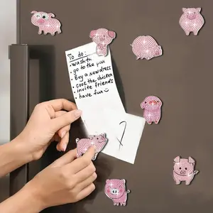 Cute Pig Design Magnetic Fridge Sticker, 8 Counts/set DIY Diamond Arts Colorful Painting Kit, Multifunctional DIY Decoration for Refrigerator, Car, Whiteboard, Notes, Memos, Photos and Gifts, Refrigerator Decorating Magnet, Cute Magnets For Fridge