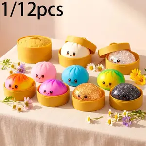 1/12pcs Glittering Baozi Sensory Toy, Colorful Pressure Ball Fidget, Soft Stress Relief Dough Gift, Adult Relaxation Playset