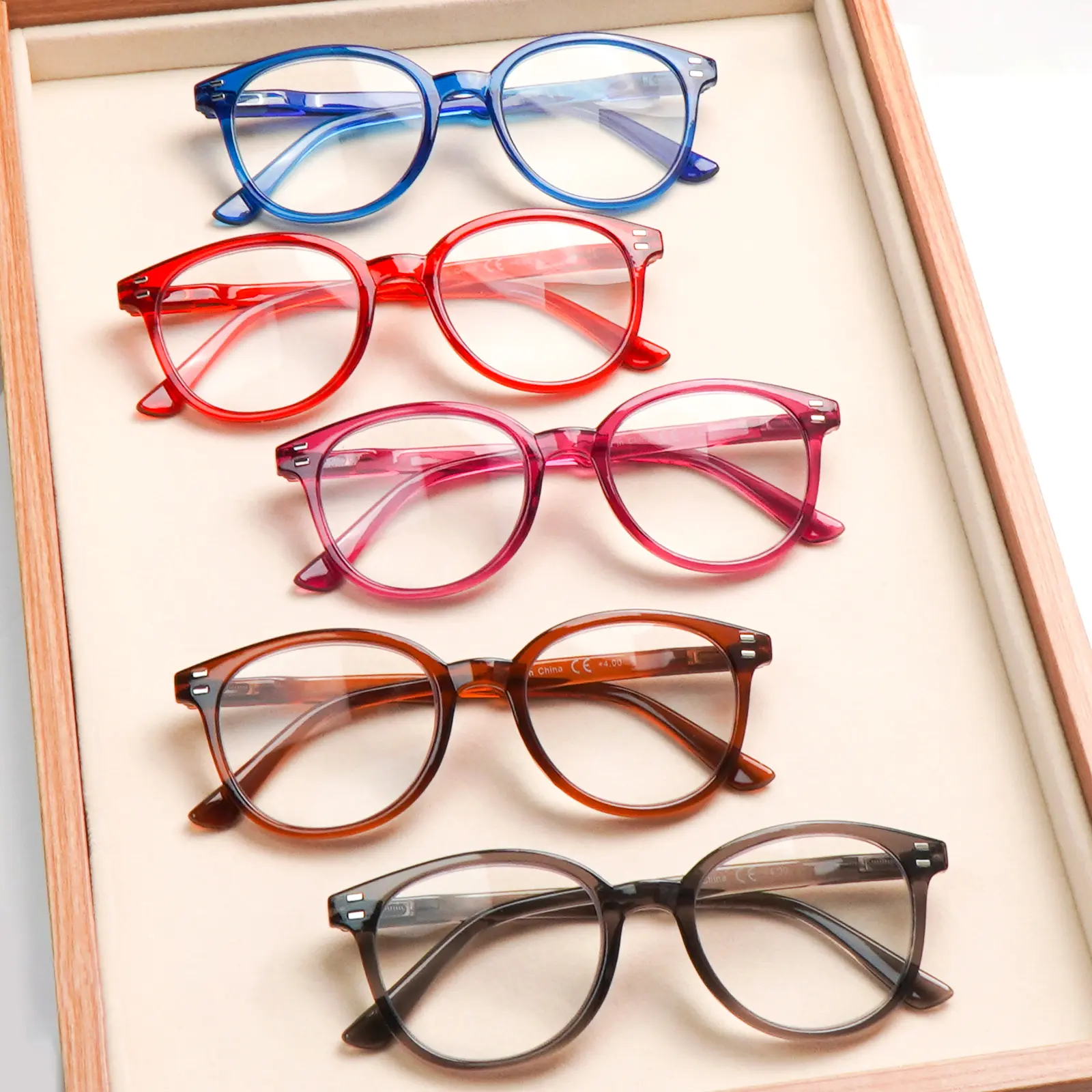 5-Piece Solid-Color Blue Light Blocking Reading Glasses Round Frames Suitable For Men And Women Spring Hinge Design Durable Lenses Timeless Style Fashion Accessory For Everyday Wear