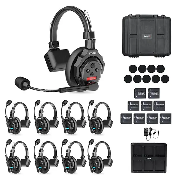 SYNCO XTalk X9 Full Duplex AEC Wireless Intercom Headset System Support 2.4GHz 9-Person Team Communication,350M/1148FT Real-time Monitoring,24-Hour Battery Life
