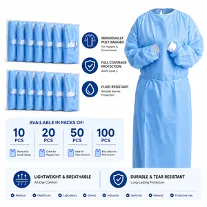 Isolation Gowns Protective AAMI Level 3 Blue Medical S M L XL - 10/20/50/100 PCS