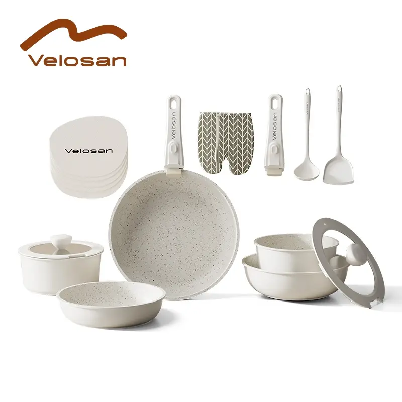 Velosan 18pcs Detachable Handle Nonstick , pots and pan sets stainless steel pans pertai,Oven/Dishwasher/Fridge,Easy Clean, Don't pick a Stove
