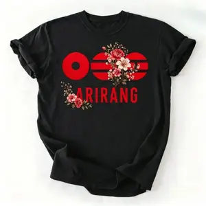 Arirang Floral Graphic Tee, Traditional Korean Inspired Casual Shirt, Red Flower Print Top, Unique Cultural Apparel graphic tees