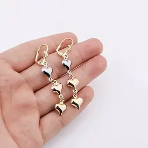 14K Gold Plated Tricolor Heart Earrings
