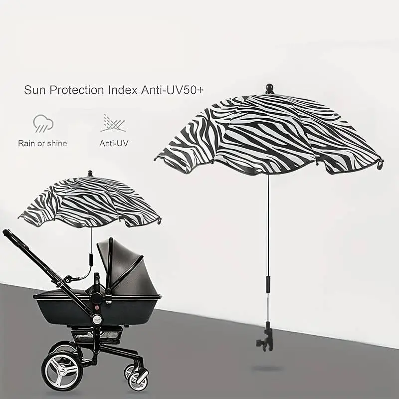 Summer Baby Infant Stroller Umbrella, Sun Protection Chair Umbrella, Adjustable Angle Axis, Silver Color UV Coated, Cute Cartoon Pattern, Stroller Sunshade Umbrella