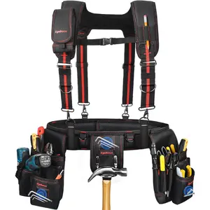 Tool Belt with Padded Suspenders - Construction Tool Rig System for Framing & Electrician Waist Belt - One Size Fits All Protective Gear with Carabiners