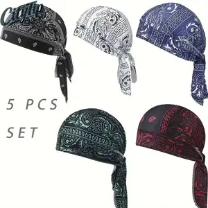 Paisley Cooling Headscarf & Cap Set, Motorcycle Pirate Head Cover Safety Helmet Inner Liner, Stretch Fit Hand Washable Versatile Outdoor Headwear for Sportsmen & Outdoor Lovers