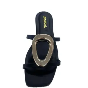 WOMENS SLIDE SANDAL WITH GOLD OVAL METAL DETAIL DISTANT-S Footwear
