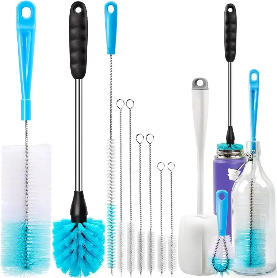 11 Pack Bottle Brush Cleaning Set, Long Handle Bottle Cleaner for Washing Narrow Neck Beer Bottles, Wine Decanter, Narrow Cup, Pipes, Hydro Flask Tumbler, Sinks, Cup Cover