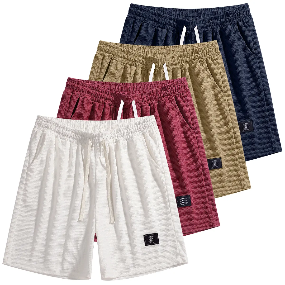 TOOTD Selection Menswear Men's Solid-Color Corduroy Shorts - 4-Piece Fitted-Cut Casual Everyday Outfit Set, Suitable for Daily Wear, Outdoor Sports, Travel