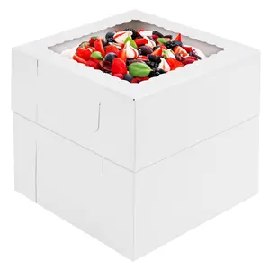 20Pcs 8X8X8 Inches Cake Boxes with Window, White Bakery Dessert Boxes, Cajas Pasteles for Cake, Valentine'S Day, Mother'S Day, Birthday, Wedding, Party Moretoes
