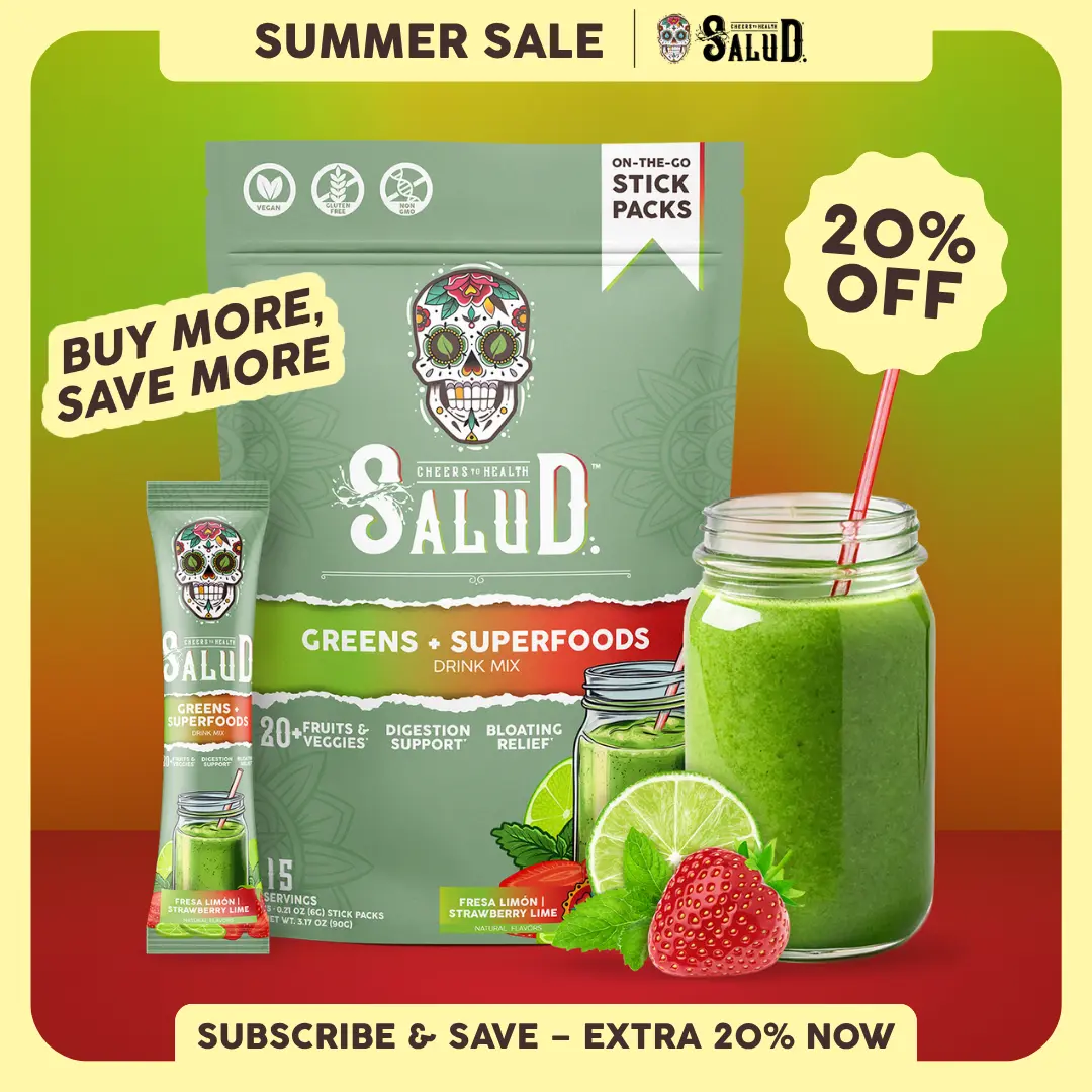 Salud 2-in-1 [Greens + Superfoods] Daily Greens Drink Mix, Agua Fresca, Gut Health & Bloating Support, Probiotics & Prebiotics, Vegan, Non-GMO, Easy-to-Drink Greens Powder (15 Servings)