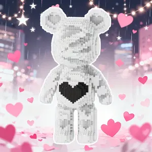 3600pcs Valentine Series Heart Lucky Bear 3D Puzzle Building Blocks Creative Decoration, Whimsical Aesthetic, Birthday/halloween/xmas Gift, Perfect for Personal Use
