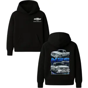 Chevy NBS Reyes Hoodie – Black Chevy Truck Graphic Hoodie Featuring Lowered Pickup Build Art, Clean Automotive Streetwear Style