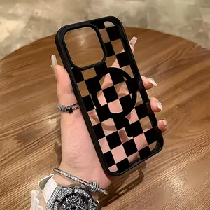 The Black Grid Design MagSafe Case for iPhone 17 Pro Max Air 16 16e 15 14 Plus 13 12 11 X XS Pattern Acrylic Back TPU Edges Shockproof Ultra Thin Mobile Phone Cover Gift Protection Silicone