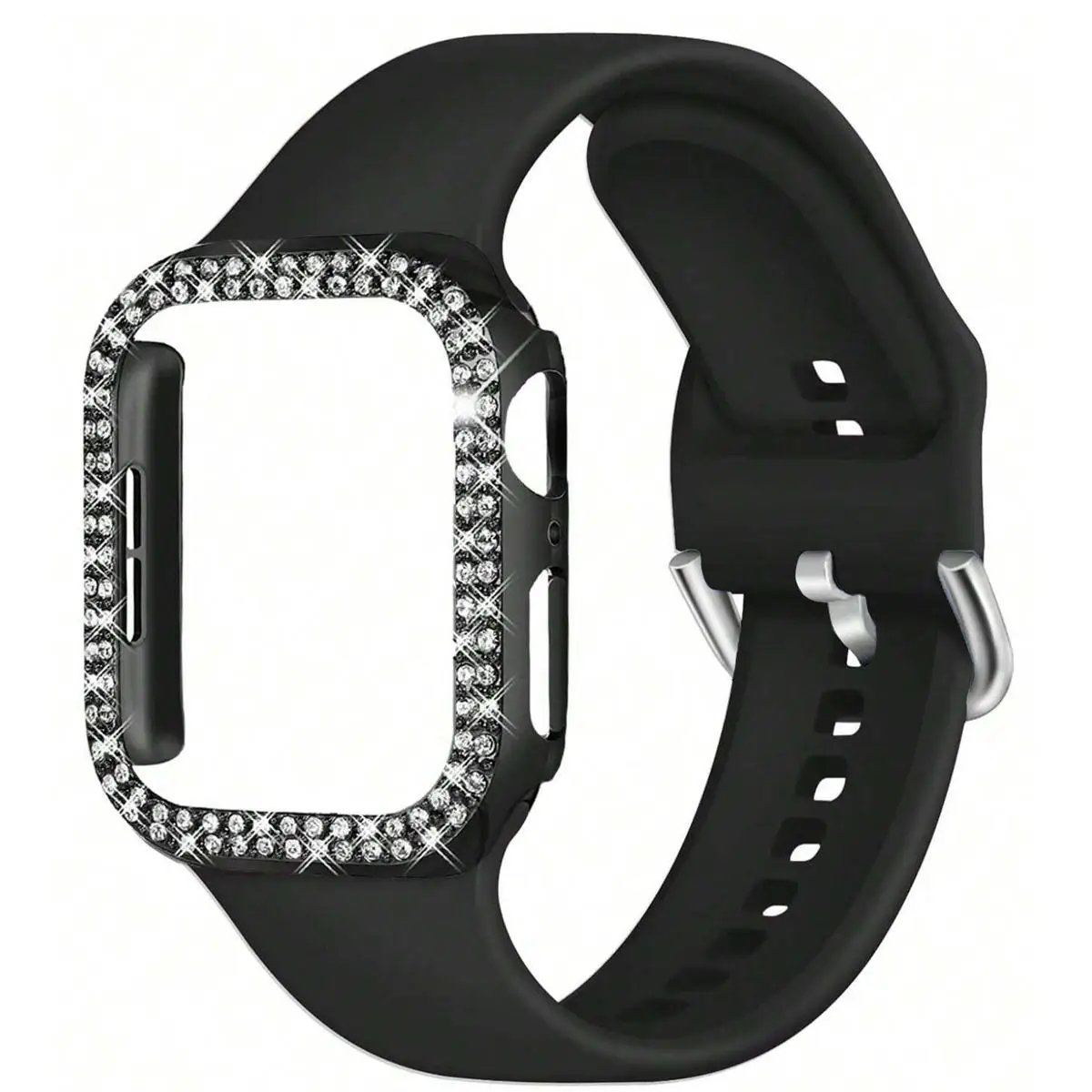 Artificial Rhinestone Decor Watch Band & Watch Case Set, 1 Count Soft Silicone Watch Band Compatible with iWatch