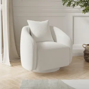 Swivel Accent Chair Barrel Armchair with Back Pillow & Wood Frame for Living Room, Bedroom, Office