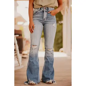 50%Off�CUnbeatablePrice!2025Women'sNewBlueRippedFlareJeansWashedVintageDenimPantsforWomenMysteryDealDrops!HighWomenswearBottomTrouserStreetwearPocketBasicMinimalist