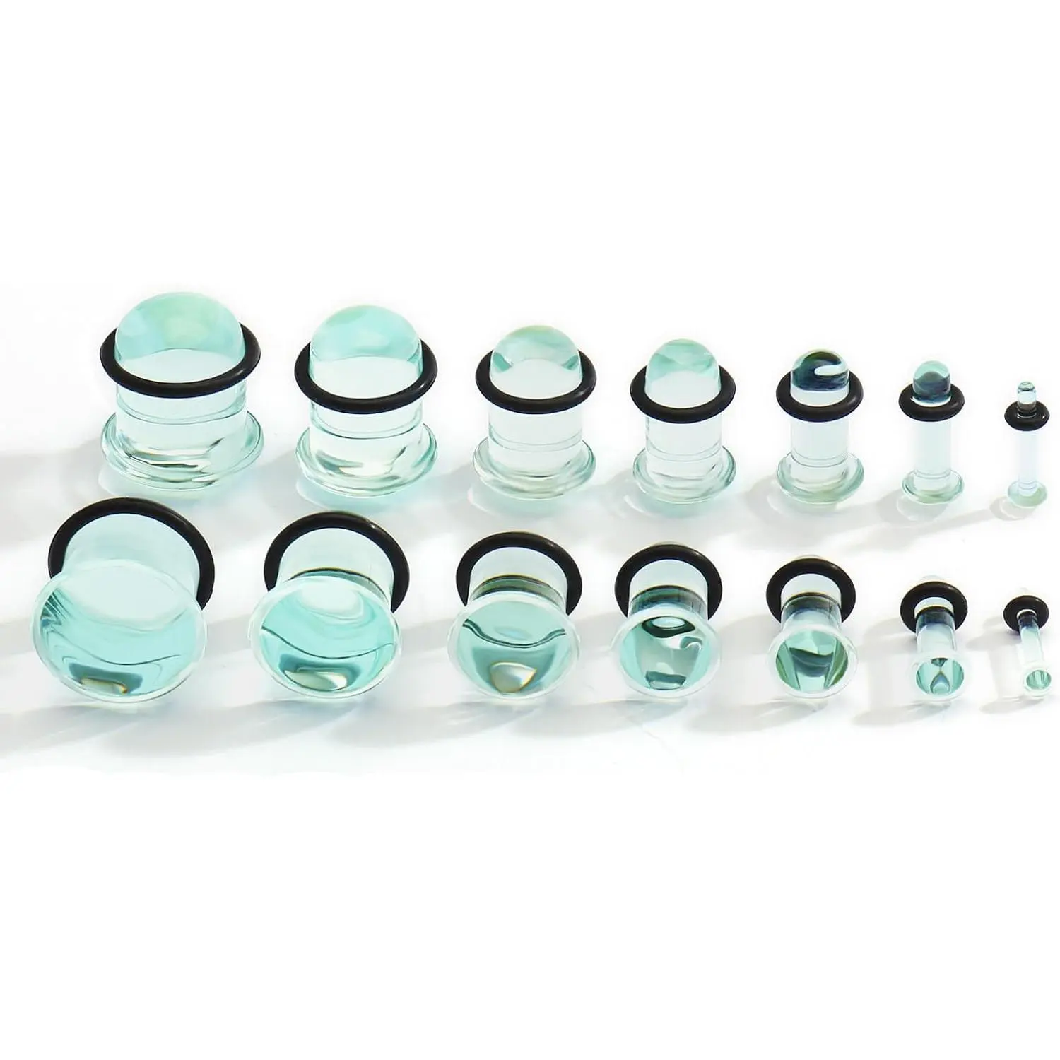 14PCS Multi-Size Glass Ear Gauge Tunnels Piercing Kit, 2MM-14MM Short Taper Expander Plugs, No Closure Crazy Domed Body Jewelry Set for Ear Stretching, Body Piercing, Sets, Black, Video Guide, Aplus Content Video
