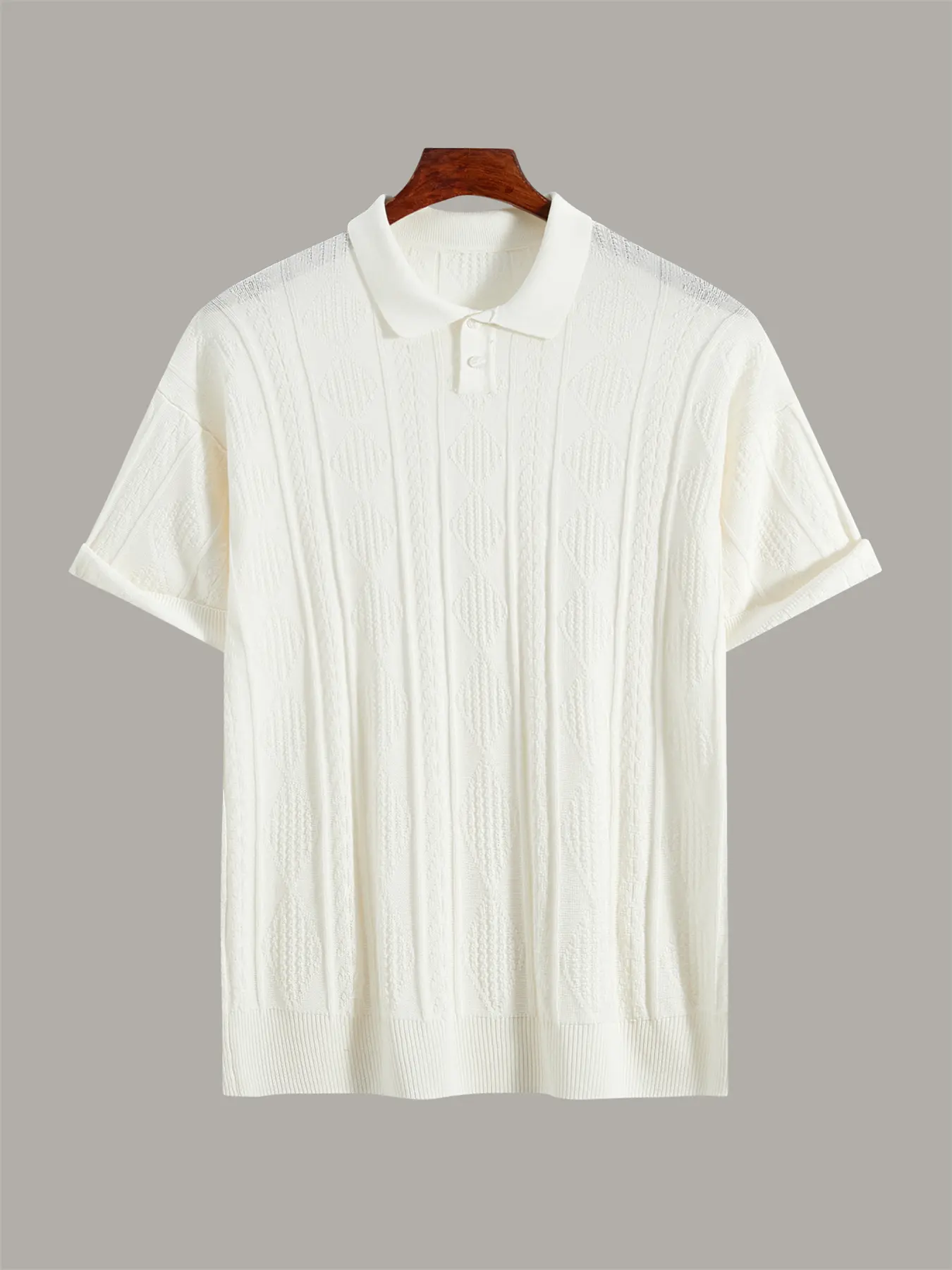 2026 Textured jacquard knitted short-sleeved shirt for both men and women, casual, retro, breathable and elegant party old money top