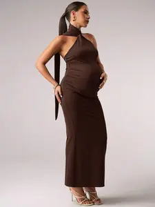 MISHELLA Pregnant Women's Sexy Backless Skinny Long Dress Summer Maternity Dress