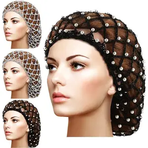 New Hand Crochet For Women Pearl Hair Net Fashion And Popular Droopy Hair Conditioner Net Head Cover Beauty And Hair Care Cap