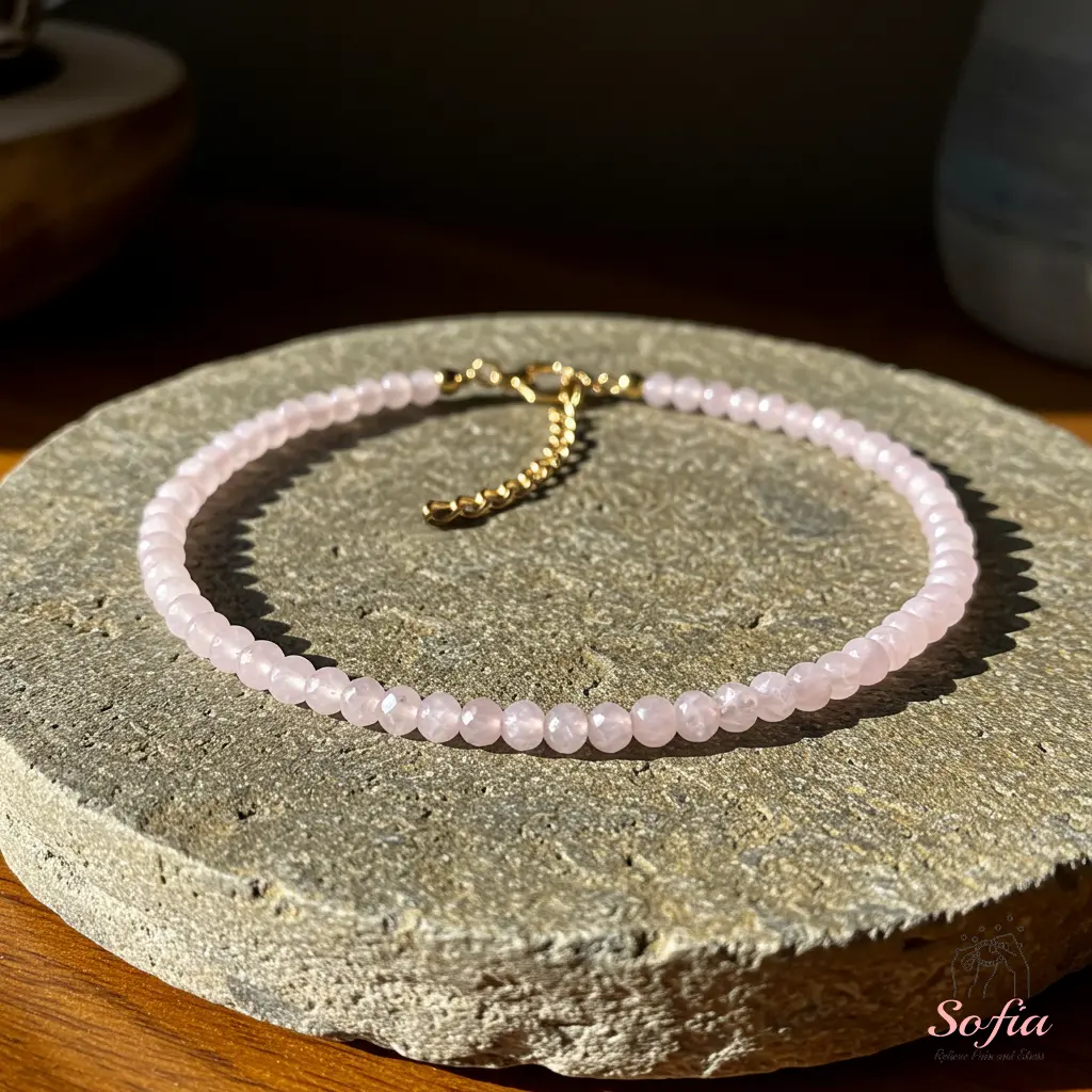 Natural Rose Quartz Dainty Bracelet 3mm Pink Crystal Braided Bracelet Minimalist Style for Daily Use Gift for her, Christmas Gift, Xmas Gift