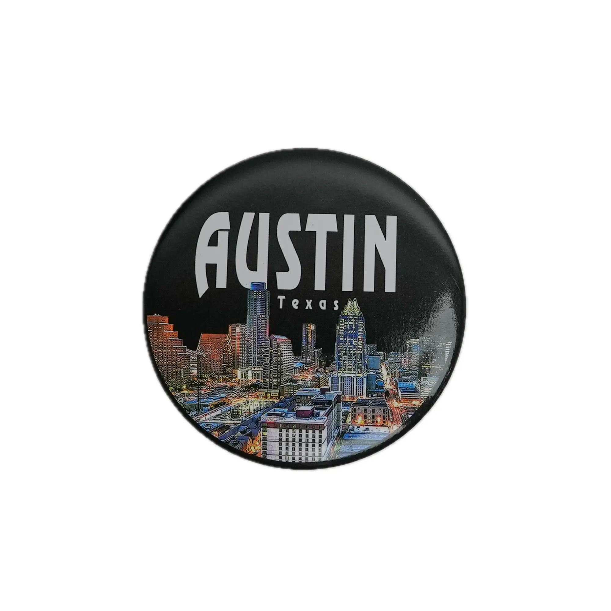 Austin Night Skyline Circle Magnet Decor with Magnets Featuring Austin Texas Design