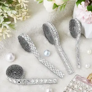 4 Yards Self Adhesive Rhinestone Ribbons Rhinestone Diamond Roll Bling Ribbon Glitter Resin Diamond Belt for Home Clothing DIY Craft Wedding Event - Home Improvement.