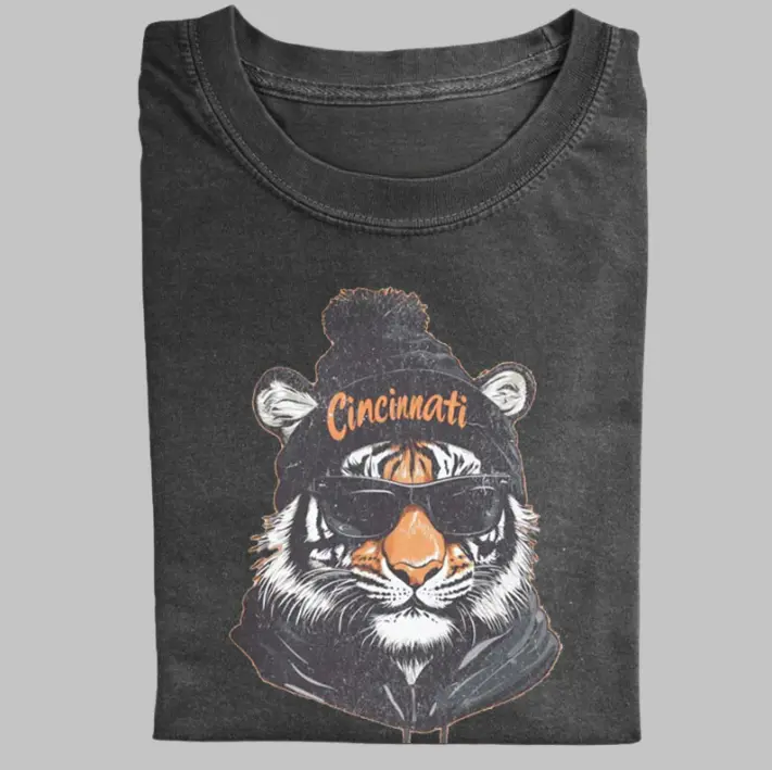 Cincinnati Football Mascot Vintage Graphic Tees, Bengal Tiger Tshirt, Who Dey T-Shirt, Unisex Rugby Gift Shirts Top Menswear Womenswear Streetwear