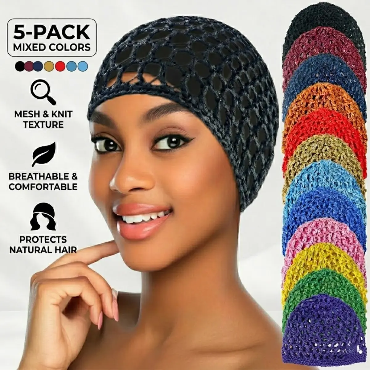 5Pcs Mesh Crochet Hair Net Cap for Women Crocheted Hair Snood Sleep Cap Soft Knitted Hollow Hair Cover Bonnet for Natural Curls Braids Locs