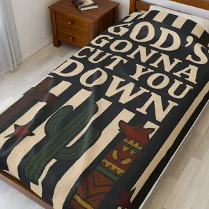 God's Gonna Cut You Down Velveteen Plush Blanket | Western Cactus Cross Design