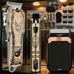 LQT Professional Hair Clipper Set for Men - Hair clipper, carving shears, razor 3 in 1, Electric Shaver Razor, Cordless Hair Cutting with LED Display, Precision Blades - Barber Clippers Beard Trimmer Men’s Grooming Kit, Men’s Grooming Kit Gifts
